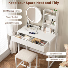 Quiet Hours — Compact Vanity with LED Mirror & Stool