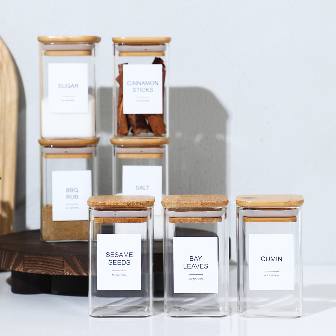 Pantry Order — Square Glass Spice Jars, Set of 12