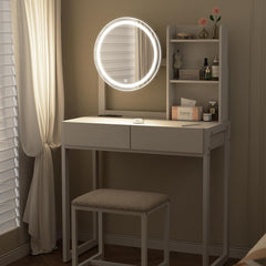 Quiet Hours — Compact Vanity with LED Mirror & Stool