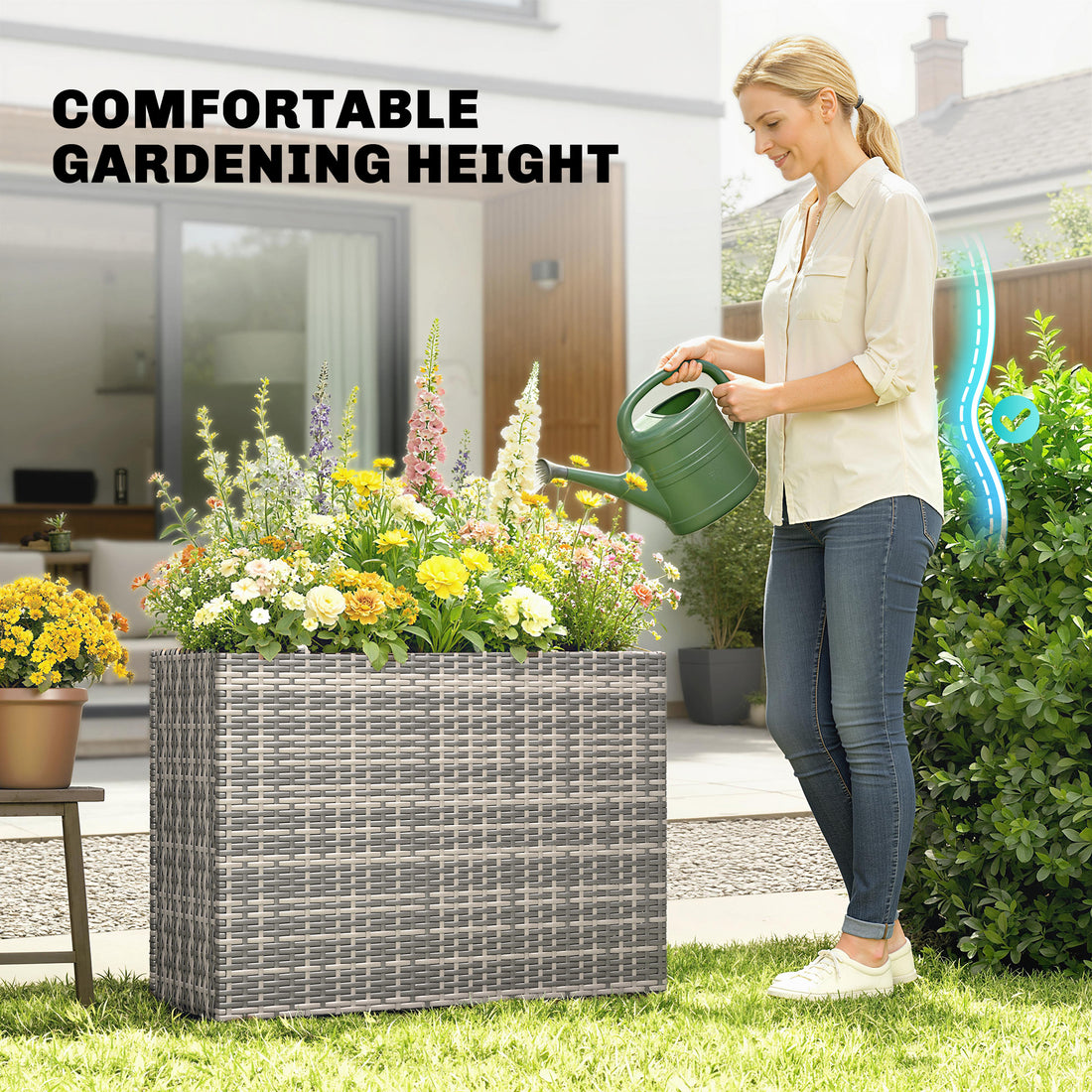 Garden Bench — Woven Wicker Planter Box