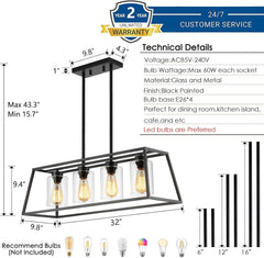 Long Table — Black Linear Chandelier for the Dining Room