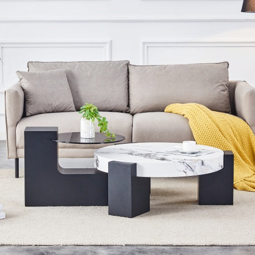 Quiet Round — Two-Tier Glass & MDF Coffee Table