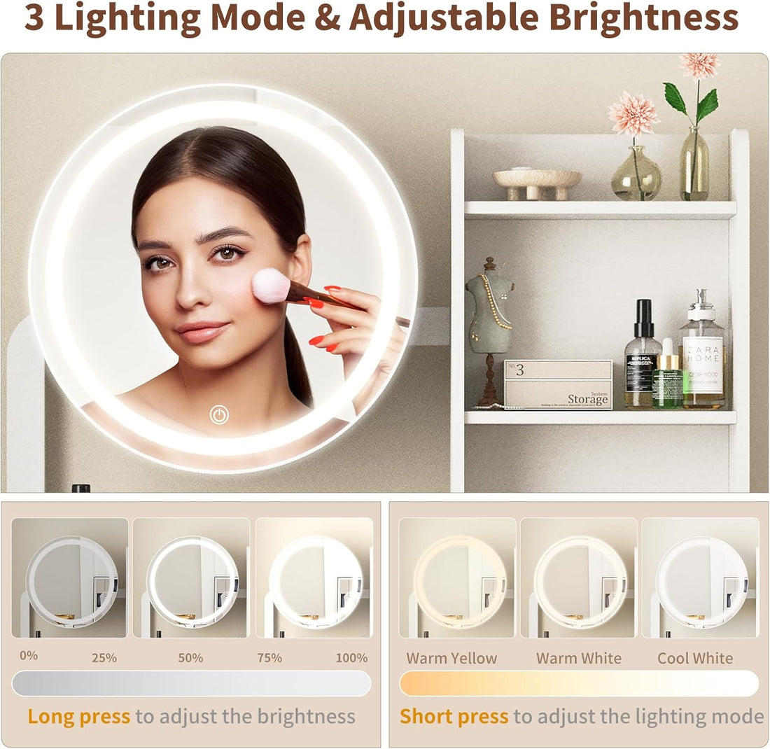 Quiet Hours — Compact Vanity with LED Mirror & Stool
