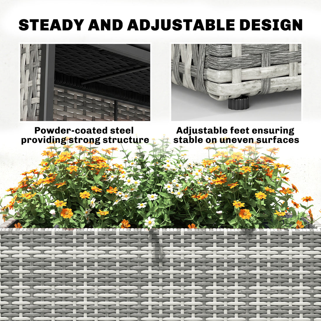 Garden Bench — Woven Wicker Planter Box