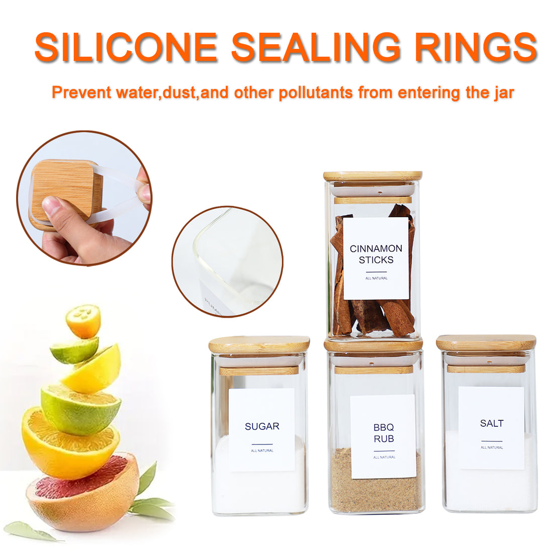 Spice Set — Square Glass Seasoning Jars, Set of 24