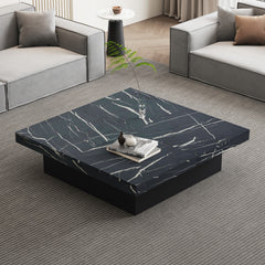 Quiet Square — Marble-Look Coffee Table with Sliding Drawers