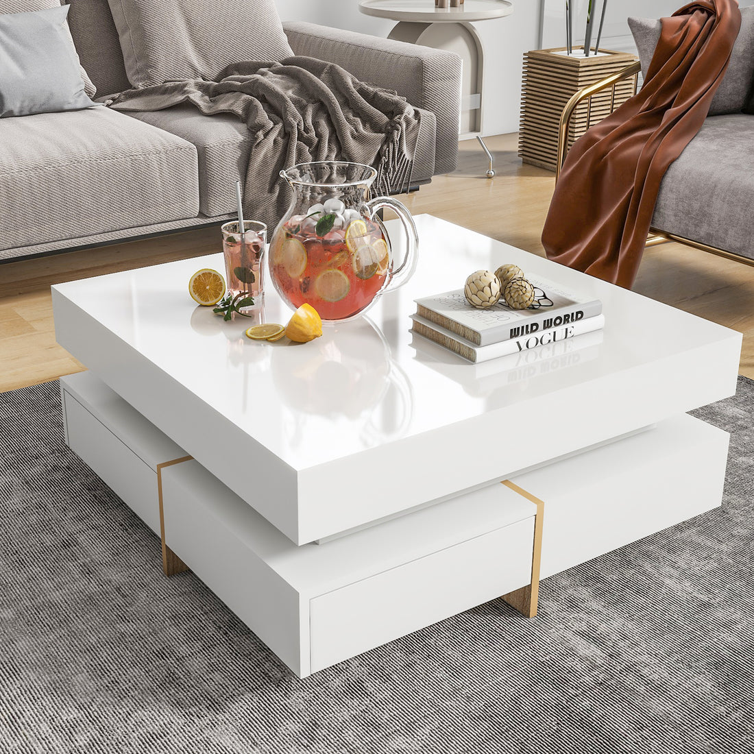 Bright Square — High-Gloss Coffee Table with 4 Drawers