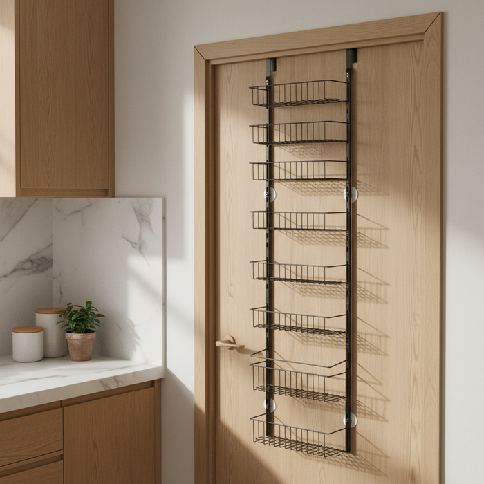 Nestora door rack keeping a weekend pantry organized and easy to reach