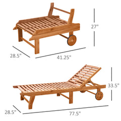 Sun Lounger — Acacia Wood Chaise with Wheels