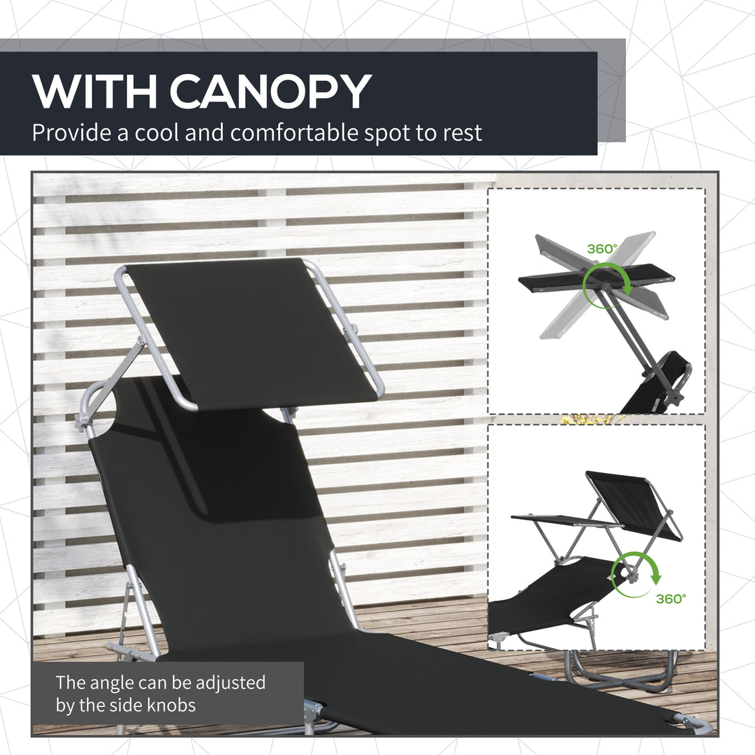 Sun Hours — Folding Chaise Lounger with Shade
