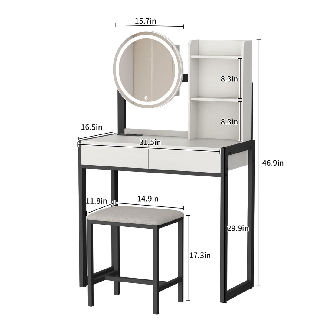 Quiet Hours — Lit Vanity Desk with Cushioned Stool