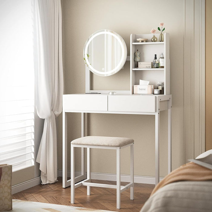Quiet Hours — Compact Vanity with LED Mirror & Stool
