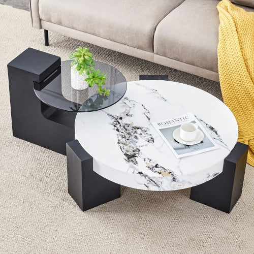 Quiet Round Coffee Table — Two-Tier Glass Top, 17.3" H
