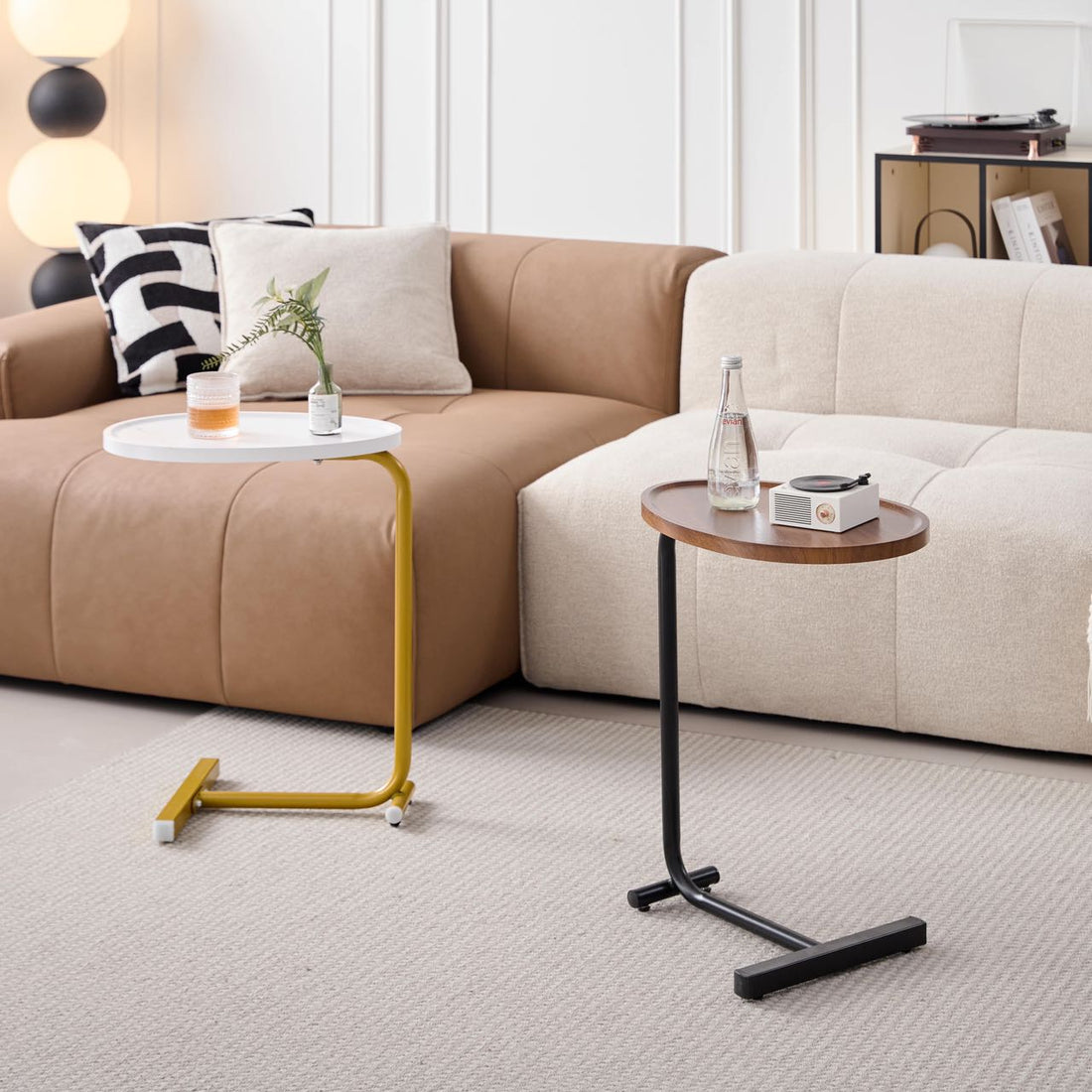 Slide-In — C-Shaped Sofa Side Table in Brown