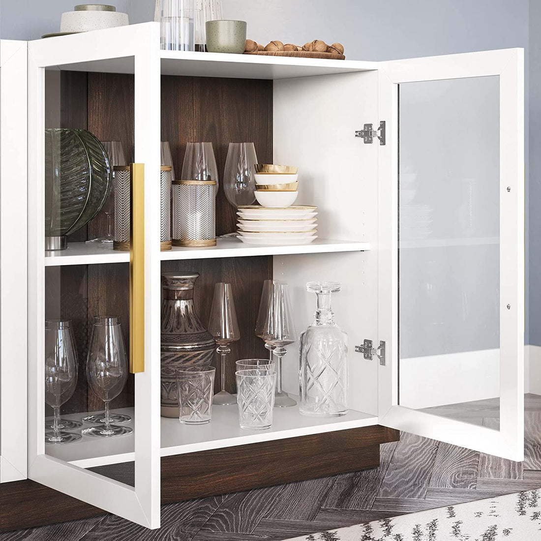 Brixston — Glass-Front Buffet Cabinet in Warm Wood