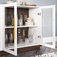 Brixston — Glass-Front Buffet Cabinet in Warm Wood