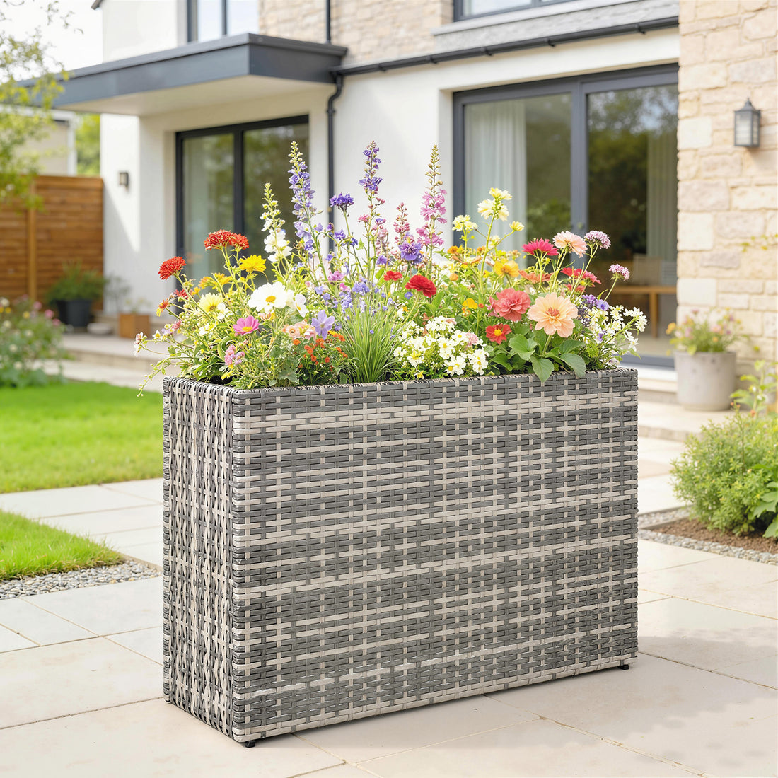 Garden Bench — Woven Wicker Planter Box
