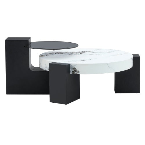 Quiet Round — Two-Tier Glass & MDF Coffee Table