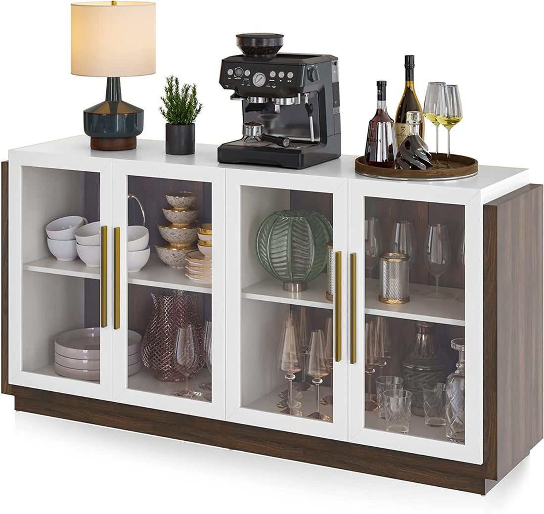 Brixston — Glass-Front Buffet Cabinet in Warm Wood