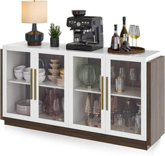 Brixston — Glass-Front Buffet Cabinet in Warm Wood