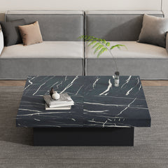 Quiet Square — Marble-Look Coffee Table with Sliding Drawers