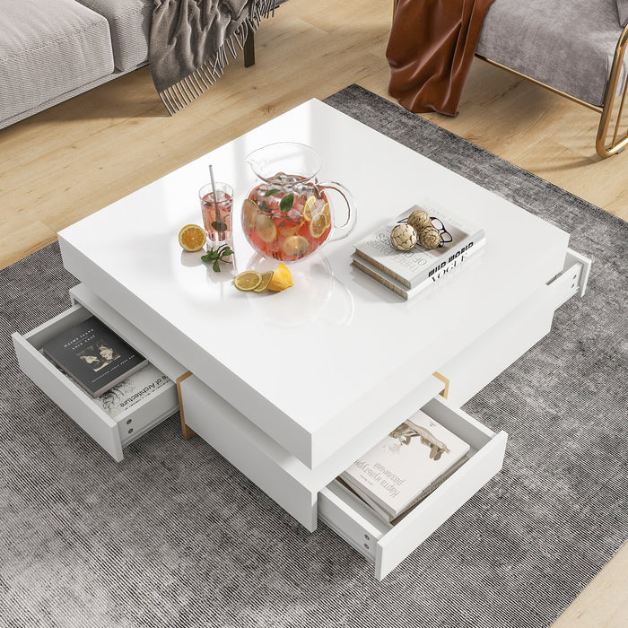 Bright Square — High-Gloss Coffee Table with 4 Drawers