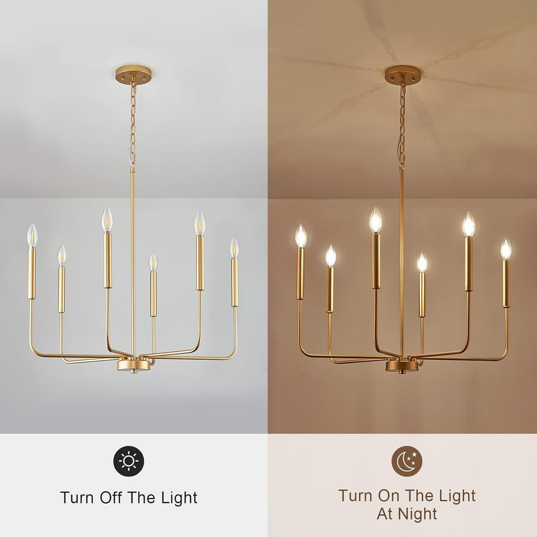 Candle Glow — Six-Arm Gold Chandelier