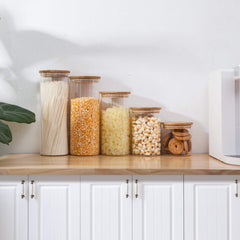 Pantry Set — Glass Jars with Bamboo-Toned Wood Lids