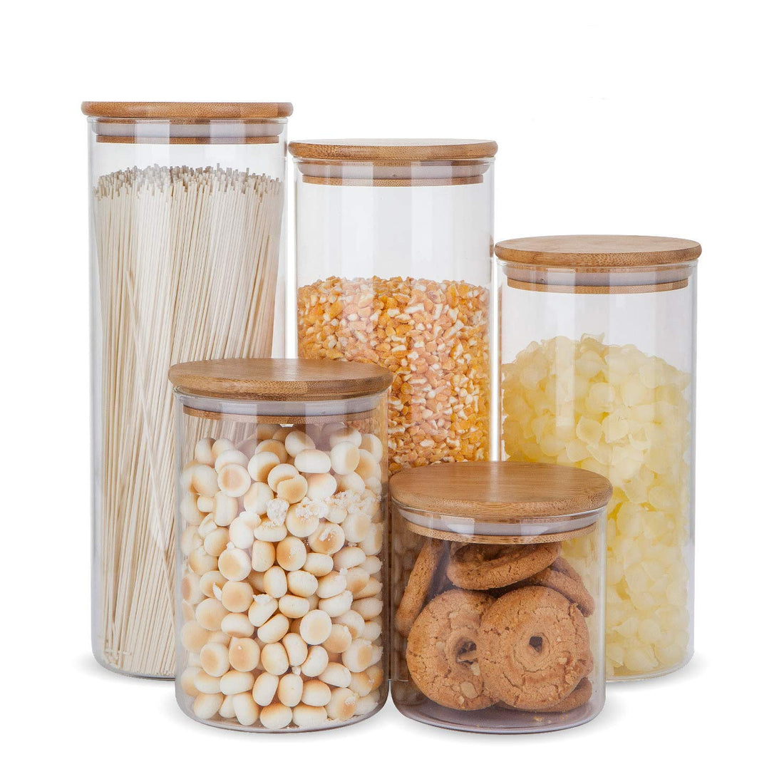 Pantry Set — Glass Jars with Bamboo-Toned Wood Lids
