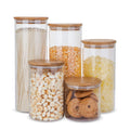 Pantry Set — Glass Jars with Bamboo-Toned Wood Lids