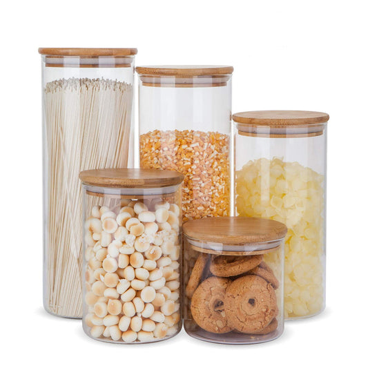 Pantry Set — Glass Jars with Bamboo-Toned Wood Lids