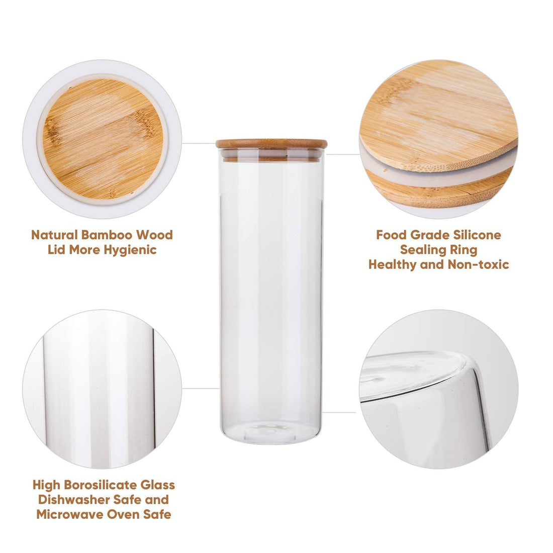 Pantry Set — Glass Jars with Bamboo-Toned Wood Lids