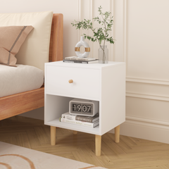 Bedside Companion — White Wooden Nightstand with Drawer