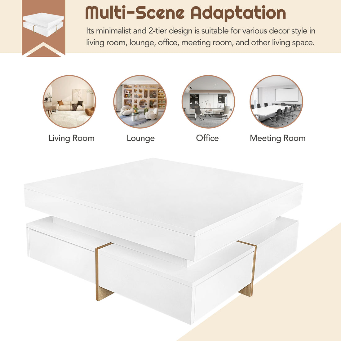Bright Square — High-Gloss Coffee Table with 4 Drawers