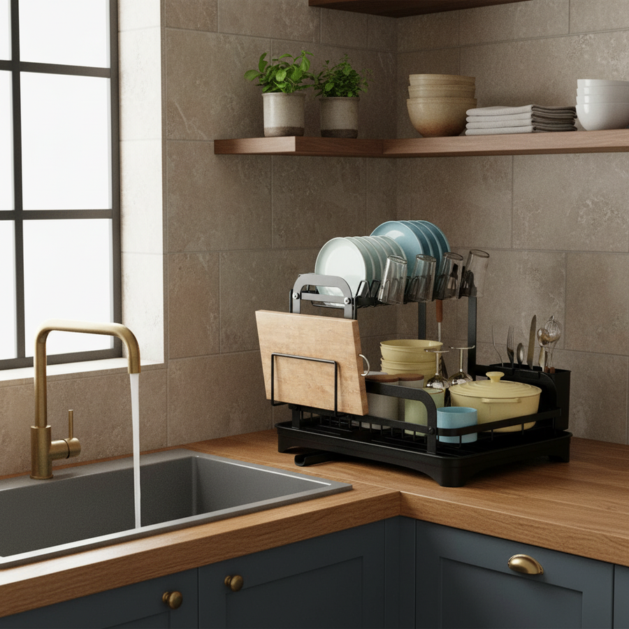 The Tidy Counter Dish Rack — Two-Tier, Black, 22 lb