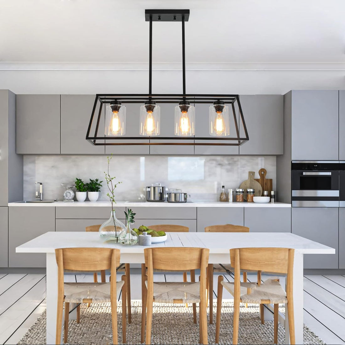 Long Table — Black Linear Chandelier for the Dining Room