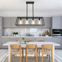 Long Table — Black Linear Chandelier for the Dining Room