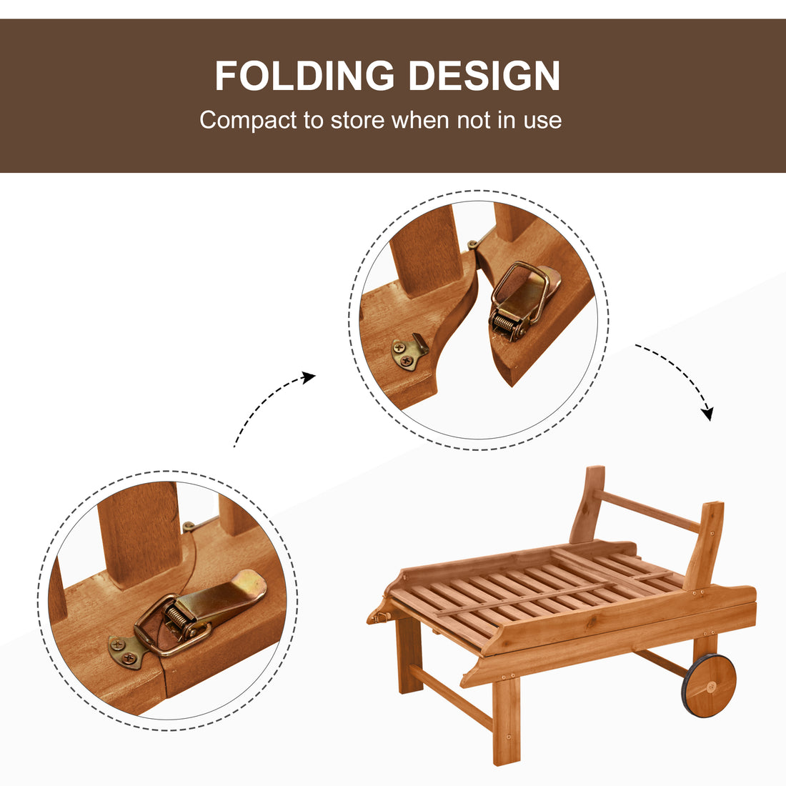 Sun Lounger — Acacia Wood Chaise with Wheels