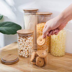Pantry Set — Glass Jars with Bamboo-Toned Wood Lids