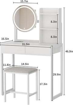 Quiet Hours — Compact Vanity with LED Mirror & Stool