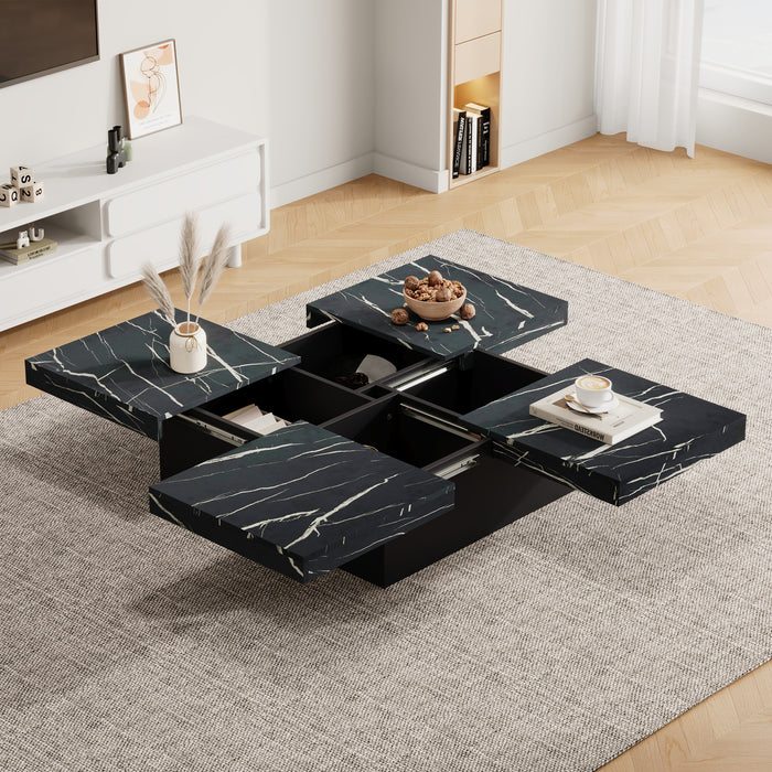 Quiet Square — Marble-Look Coffee Table with Sliding Drawers