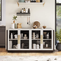 Brixston — Glass-Front Buffet Cabinet in Warm Wood
