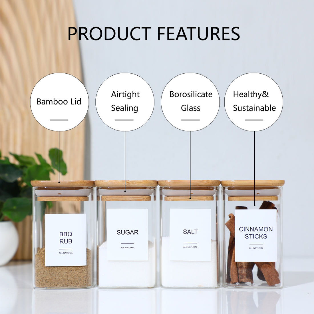 Pantry Order — Square Glass Spice Jars, Set of 12