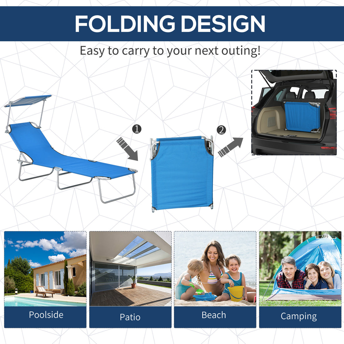 Sun Lounger — Foldable Poolside Chaise with Shade