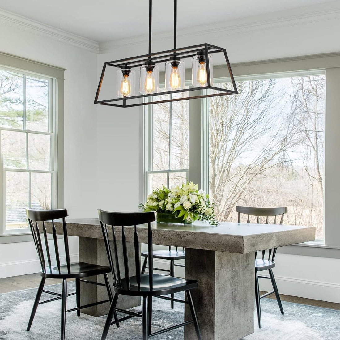 Long Table — Black Linear Chandelier for the Dining Room