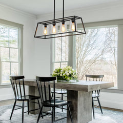 Long Table — Black Linear Chandelier for the Dining Room