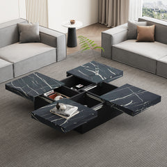 Quiet Square — Marble-Look Coffee Table with Sliding Drawers