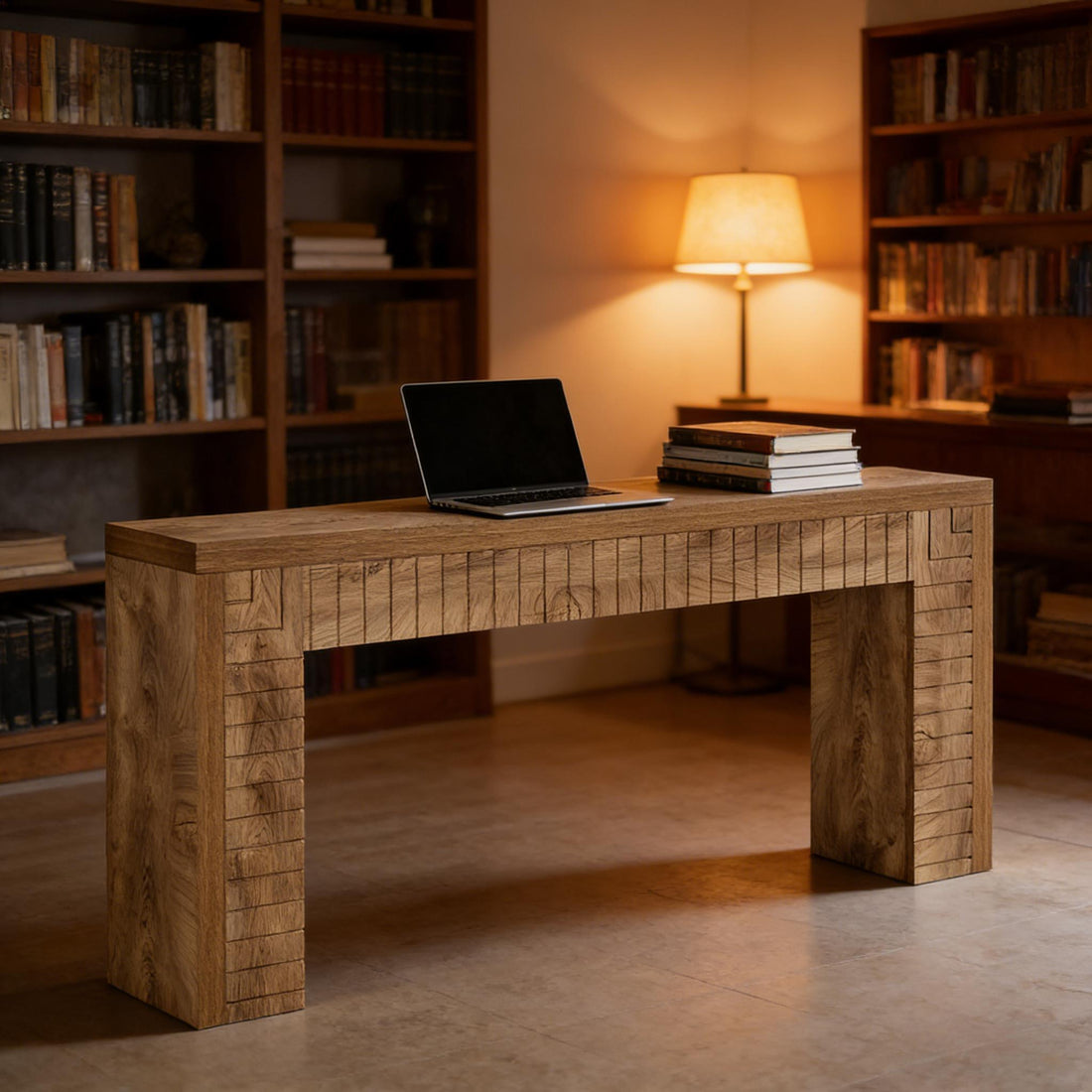 Long Hall — Grooved Console Table in Warm Wood