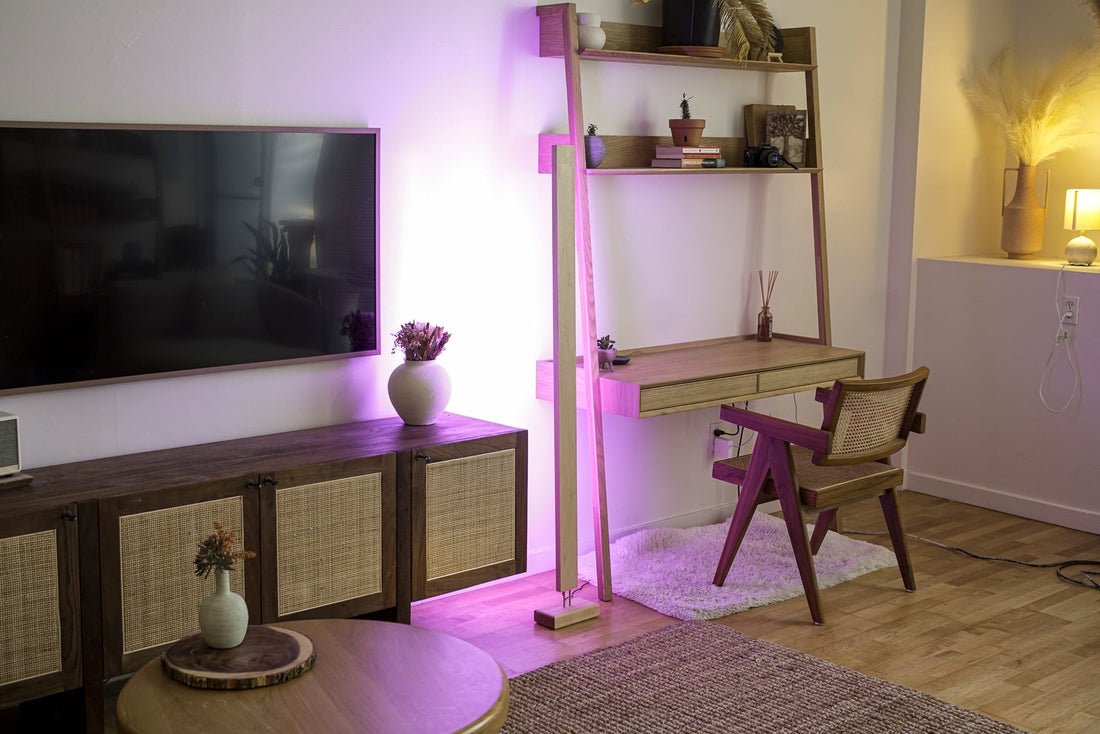 Quiet Beam — Hardwood LED Floor Lamp with Color Glow