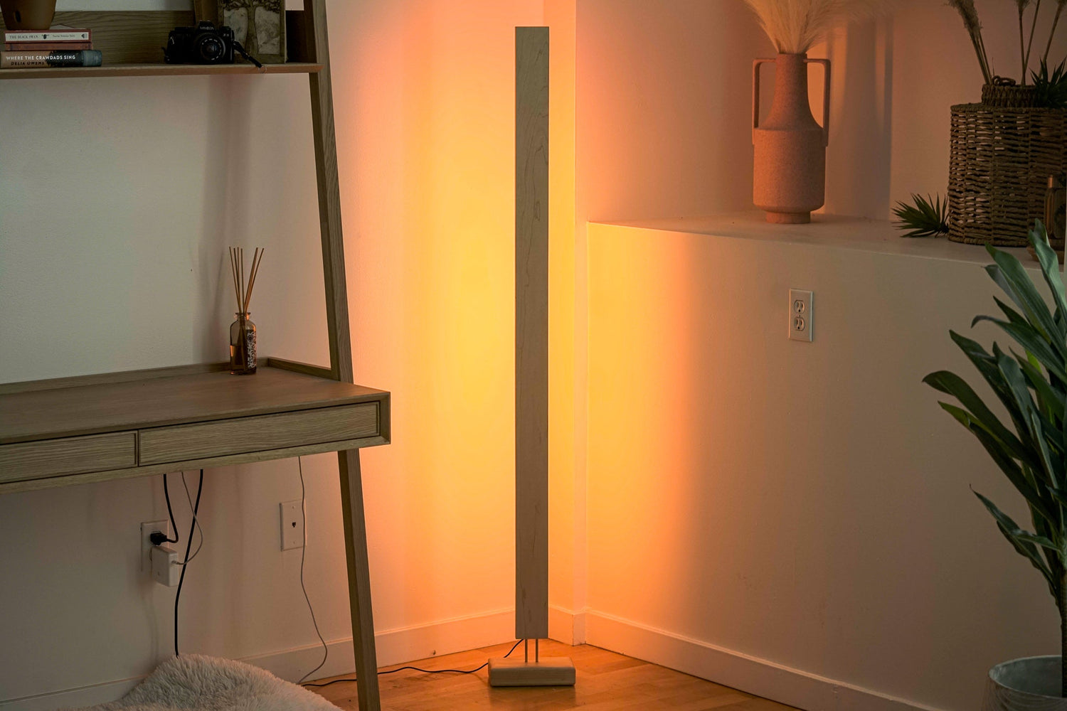 Quiet Beam — Hardwood LED Floor Lamp with Color Glow